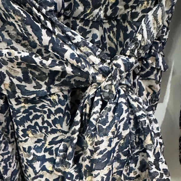 NWT Aqua Cocktail Dress Wrap Plunge Long sleeve Navy and Cream Animal Print - Picture 7 of 8